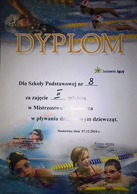 II miejsce na mistrzostwach pływania - Dyplom